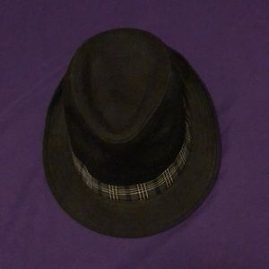 Vintage Stone Black Fedora with plaid trim